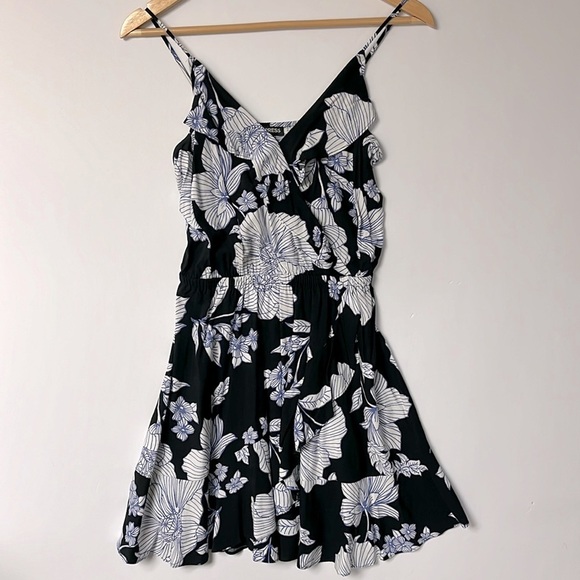 Express Faux Wrap Mini Dress, Black/Floral, SM - Picture 2 of 7
